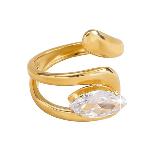 OIDIMS Elegant CZ Wrap Open Ring for Women Sparkly Cubic Zirconia Adjustable Stacking Rings Trendy Wedding Band 18K Gold-Tone Plated Stainless Steel Comfort Fit Knuckle Fashion Jewelry - color: Clear