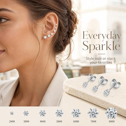 316L Stainless Steel Stud Set for Women Men, 20G Hypoallergenic Cartilage Jewelry with 2mm–8mm CZ Zirconia, Silver & Gold for Sensitive Ear Piercing - color: White Gold-7 Pairs Set