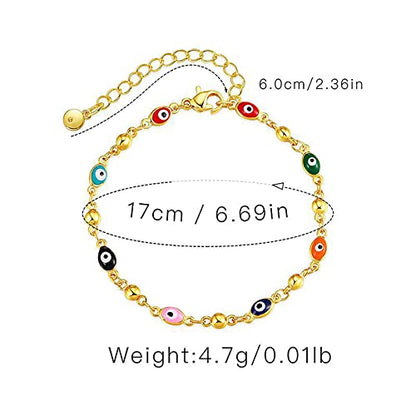 Dainty Gold Bracelets for Women, 18 Gold Plated Adjustable Evil Eye/Butterfly/Beaded/Pearl/Heart/Turquoise Handmade Bracelet for Women - style: Evil Eye and Gold Bead