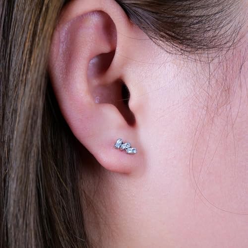 Limerencia G23 Pure Titanium Hypoallergenic Earrings | F136 Implant Grade Titanium Jewelry for Sensitive Ears - color: Triple Baguette Gem