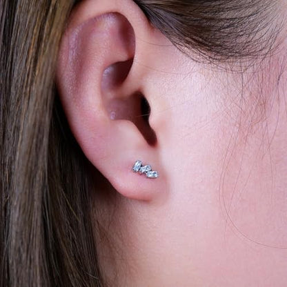 Limerencia G23 Pure Titanium Hypoallergenic Earrings | F136 Implant Grade Titanium Jewelry for Sensitive Ears - color: Triple Baguette Gem