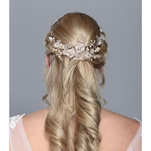 Flower Bride Wedding Hair Vine Silver Rhinestone Leaf Hair Accessories Headband for Women and Girls