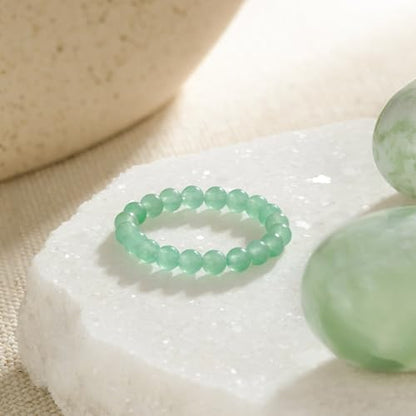 NLIEO Handmade Natural Gemstone Crystal Beaded Stretch Band Ring for Women | Handmade, 3mm Natural Stone, Size 7-12, Stretchy, Beaded Jewelry, Green Bead Rings, Trendy Jewelry Gift - style: Green Aventurine