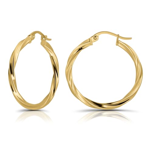 Hoops & Loops 925 Sterling Silver Twisted Hoop Earrings for Women - Hypoallergenic 14K Gold, Rose Gold, Black Flash Plated 2mm Thin Twist Design Round Click-Top Hoops, 15/20/25/30/35/40/50/60mm - color: Gold-30mm (1.2 inch)