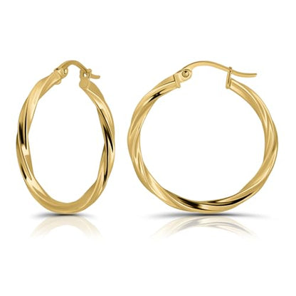 Hoops & Loops 925 Sterling Silver Twisted Hoop Earrings for Women - Hypoallergenic 14K Gold, Rose Gold, Black Flash Plated 2mm Thin Twist Design Round Click-Top Hoops, 15/20/25/30/35/40/50/60mm - color: Gold-30mm (1.2 inch)