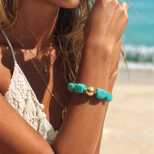 Multicolor Chunky Beaded Bracelet for Women Bold Acrylic Resin Stretch Bracelet Summer Beach Statement Bracelets Trendy Elastic Bangle Jewelry - color: Bead bracelet-turquoise