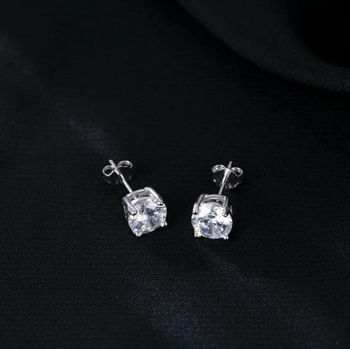 Reffeer Solid 925 Sterling Silver 6MM Cubic Zirconia Earrings Stud for Women Teens CZ Post Stud Earrings Hypoallergenic - color: A-Silver