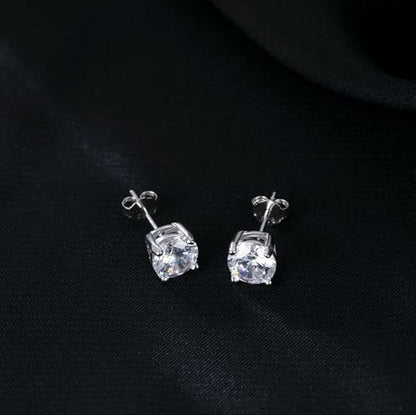 Reffeer Solid 925 Sterling Silver 6MM Cubic Zirconia Earrings Stud for Women Teens CZ Post Stud Earrings Hypoallergenic - color: A-Silver