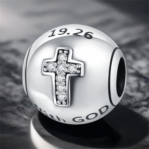 925 Sterling Silver Charms for Bracelets and Necklace Religious Cross Pendants Praying Hands, Bible, Virgin Mary, Jesus, Church Bead Jewelry - color: "with GOD" Charms