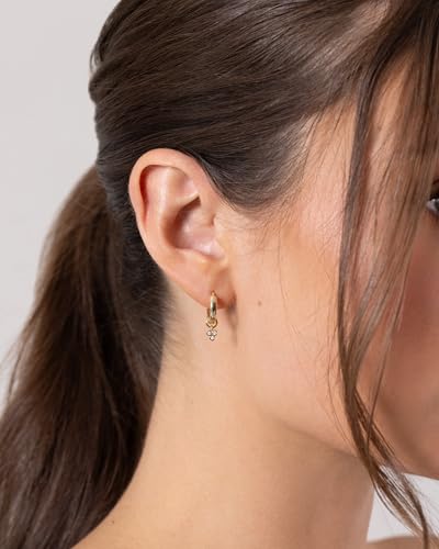 PAVOI 14K Gold Plated Mix & Match Charms Dainty Huggie Earrings for Women | Hypoallergenic Earrings with 925 Sterling Silver Posts, Huggie Hoop Earrings with Motif Dangle Charms Pack - style: Cross