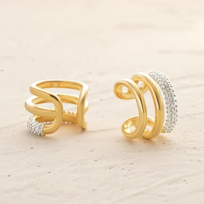 MYEARS Women Ear Cuff Earrings Gold Non Pierced Cartilage Clip on Open Wrap Hoop 14K Gold Plated Simple Hypoallergenic Everyday Jewelry - style: Bold Triple Split / Pair