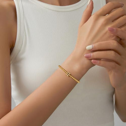 Gold 12 Constellations Bracelets for Women, 18K Gold Plated Beaded Stretch Bubble Bracelets Charm Jewelry Bracelet Gifts for Birthday Mother's Day Valentines Christmas - color: Gemini