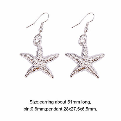 PH PandaHall Mermaid Jewelry Accessories for Women, Starfish Necklace Bracelet Boho Seashell Jewelries Ocean Beach Bib Statement Necklace Earrings for Summer Cosplay Holiday (Platinum) - color: bracelet & necklace & earrings + Gift Box