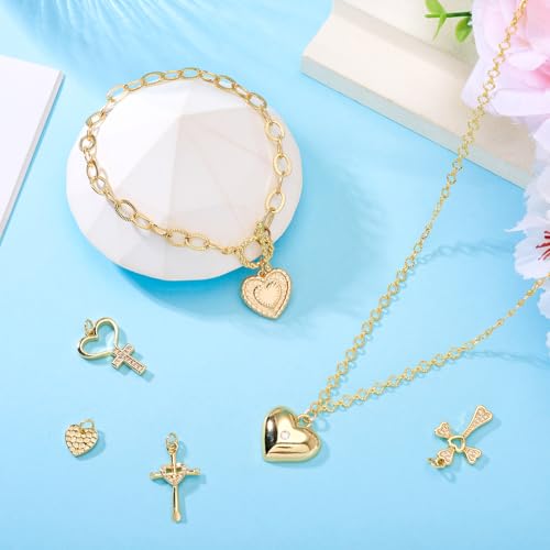 Cheriswelry 18K Gold Plated Heart Pendants Golden Heart Dangle Earring Charms Necklace Pendants Bracelet Keychain Charm Mini Hang Ornament for DIY Craft Jewelry Making - color: 18K Gold Plated F