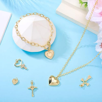 Cheriswelry 18K Gold Plated Heart Pendants Golden Heart Dangle Earring Charms Necklace Pendants Bracelet Keychain Charm Mini Hang Ornament for DIY Craft Jewelry Making - color: 18K Gold Plated F