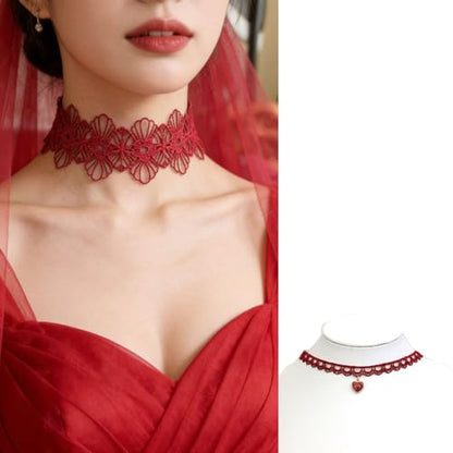 Pink Lace Choker Necklace Set, 10 Pieces - color: Red