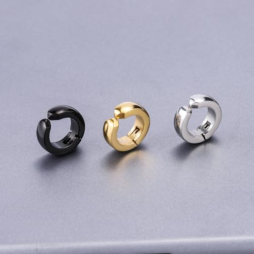 SIISPRI Stainless Steel Mens Womens Clip On Earrings Hoop Huggie Non-Piercing - color: 4-Color Set