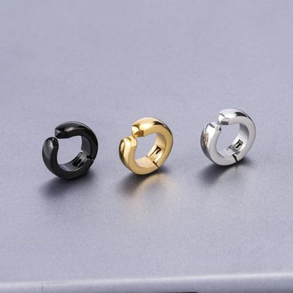 SIISPRI Stainless Steel Mens Womens Clip On Earrings Hoop Huggie Non-Piercing - color: 4-Color Set