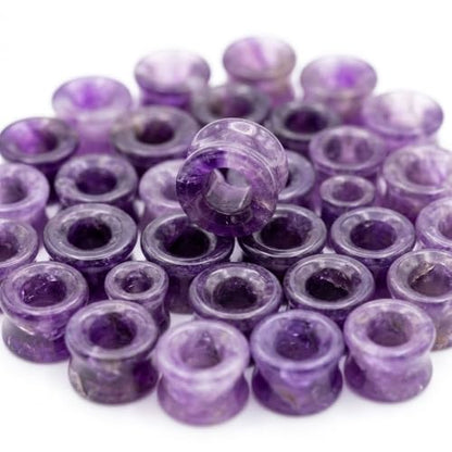 Hollow Tunnels Purple Amethyst Organic Stone Ear Plugs Gauges Sold in Pairs - style: 10MM-00 GAUGE