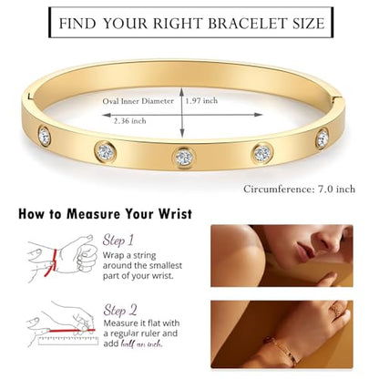 Friendship Love Bracelet for Women, 18K Gold Plated Titanium Steel Cuff - color: Gold, size: Zircon 7''