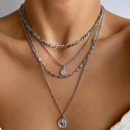 GIGB PBDK Layered Necklaces for Women Dainty 14K Gold Coin Sun Pendant Necklace Exaggerated Stackable Figaro Choker Necklace Trendy Birthday Jewelry Presents