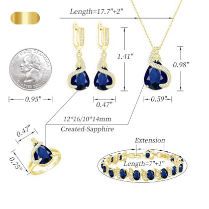 Jewelry Set for Women Teardrop Earrings Necklace Ring Bracelet Set Party Wedding Jewelry Gift for Mother Wife Friend - color: Gold-Blue