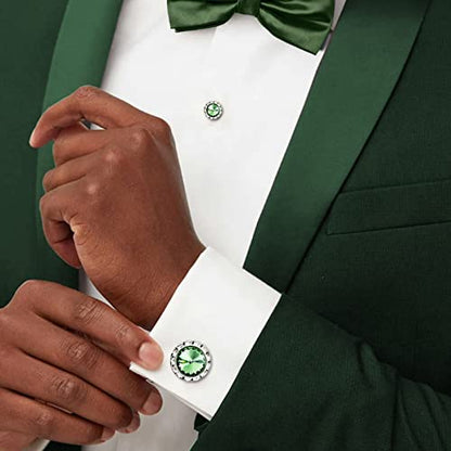 AMITER Crystal Cufflinks and Tuxedo Studs for Men, Cuff Links Suits for Shirt Formal Dress Business Wedding Anniversary - color: Green
