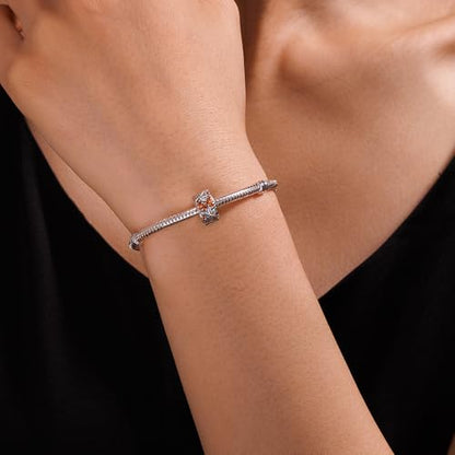 KEQ Clip Spacer Charm for Bracelet 925 Silver Pave Cubic Zirconia Clip Lock Stopper Bead Spacer For Women Bracelets Stopper Birthday Gifts European Openable Beads 2pcs - color: Fall maple leaves