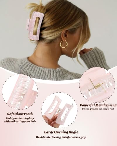4PCS Large Claw Clips for Thick Hair, Large Acrylic Hair Clips | Modern Marble Geometric Design, Non-Slip Secure Hold for Long Hair, Buns, Updos and Everyday Styling - color: White + Pink + Blue + Cyan