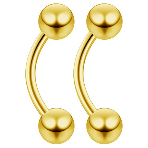 2pc Curved Barbell Daith Rook Conch Labret Helix Lip Ring Tragus Eyebrow Cartilage (choose Color, Gauge, Length) - color: Gold - 6mm (1/4) - 20g