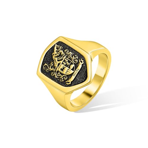 callie Custom Signet Ring - Engraved Text & Photo, Personalized Family Crest Coat Of Arms Rings, 925 Sterling Silver/Brass | Father's Day Jewelry Gifts for Men & Women - color: Hexagon