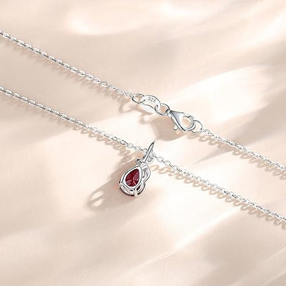 FANCIME 14K Solid White Gold Birthstone Pendant Necklace for Women with Diamond Pear Shaped Teardrop Necklace Birthday Gifts for Mom Women,Sterling Silver Chain 16" + 2" Extender - color: 01-Garnet