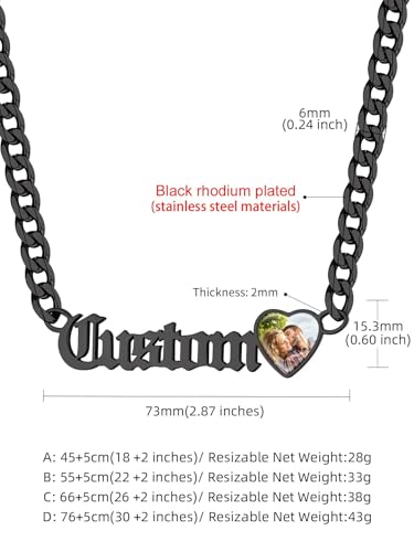 GoldChic JEWELRY Name Necklace Personalized for Men, Womens Custom Name Plate Chain, Stainless Steel Customized Old English Nameplate Choker with Curb Chains Custom, 16 inches to 30 inches - color: Photo & Cuban Chain 6 mm -Black