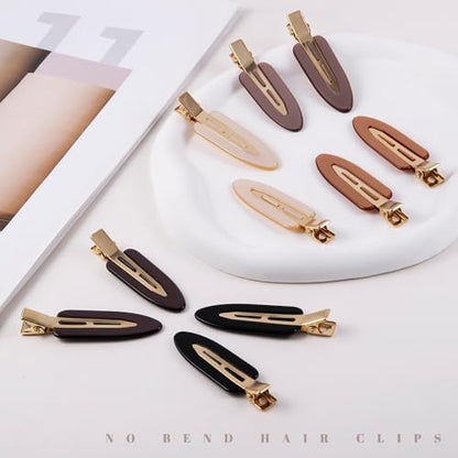 10 Pcs Creaseless No Crease No Bend Flat Hair Clips For Styling Non Slip Makeup Clips For Women Salon Hairstyle,Bright Black Brown - color: Bright Black Rrown