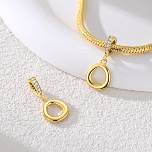 Hapour Gold Initial Letter Charms 925 Sterling Silver Alphabet Beads | 14K Gold Plated, A-Z Letter Charms, For Bracelets Necklace, Cubic Zirconia, DIY Dangle Pendant Beads, For Women Mom - color: Golden initial letter O