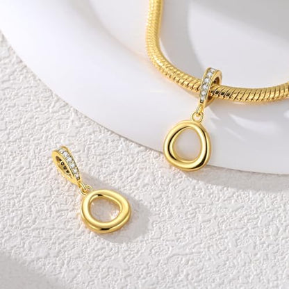 Hapour Gold Initial Letter Charms 925 Sterling Silver Alphabet Beads | 14K Gold Plated, A-Z Letter Charms, For Bracelets Necklace, Cubic Zirconia, DIY Dangle Pendant Beads, For Women Mom - color: Golden initial letter O