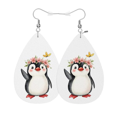 Penguin Leather Earrings For Women Cartoon King Penguin Butterflies Florals Wreath Lightweight Water Drop Earrings Fashion Jewelry Teardrop Earrings For Friends - color: Penguin