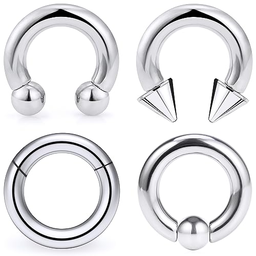 12G-2G Large Septum Ring Piercing PA Ring Hypoallergenic 316L Surgical Steel Septum Nose Rings Gauges Earrings Hoops CBR Body Piercing Jewelry for Women Men Inner Diameter 12mm 14mm 16mm - color: Silver, size: 2G-12mm 16mm