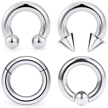 12G-2G Large Septum Ring Piercing PA Ring Hypoallergenic 316L Surgical Steel Septum Nose Rings Gauges Earrings Hoops CBR Body Piercing Jewelry for Women Men Inner Diameter 12mm 14mm 16mm - color: Silver, size: 2G-16mm 19mm