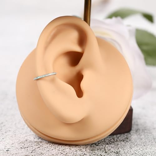 PEAKLINK Hinged Nose Hoop Ring Surgical Steel Conch Cartilage Helix Lobe Earring for Septum Lip Tragus Daith Rook Orbital Belly Nose Piercing Jewelry - color: Silver with White Opal