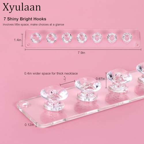 4Pcs Wall Necklace Holder for Women, Hanging Jewelry Organizer Wall Mount Crystal Holder Necklace Wall Hanger, Acrylic Bracelet Holder Organizer Jewelry Rack Adhesive Hooks Necklace Storage - style: 4 Pcs 12 Hooks