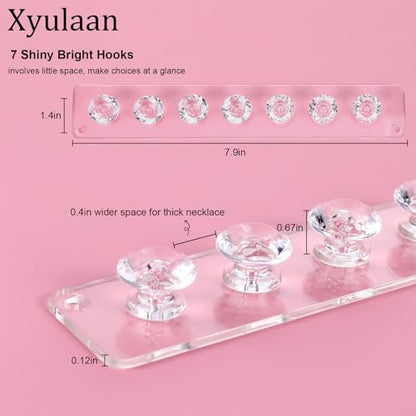 4Pcs Wall Necklace Holder for Women, Hanging Jewelry Organizer Wall Mount Crystal Holder Necklace Wall Hanger, Acrylic Bracelet Holder Organizer Jewelry Rack Adhesive Hooks Necklace Storage - style: 4 Pcs 7 Hooks