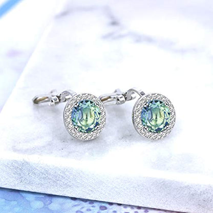 YOQUCOL 8MM Cubic Zirconia Crystal Clip On Stud Earrings Round Non Pierced Earrings for Women - color: Ocean Green