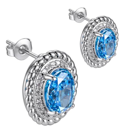 Hypoallergenic 14K Gold-Plated Cubic Zirconia Stud Earrings for Women - Comfort Piercing Earrings - color: Royal Blue