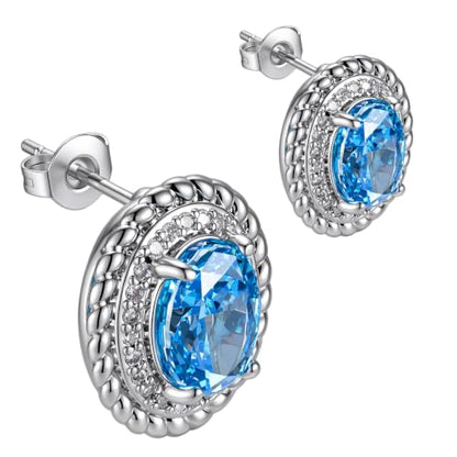 Hypoallergenic 14K Gold-Plated Cubic Zirconia Stud Earrings for Women - Comfort Piercing Earrings - color: Royal Blue