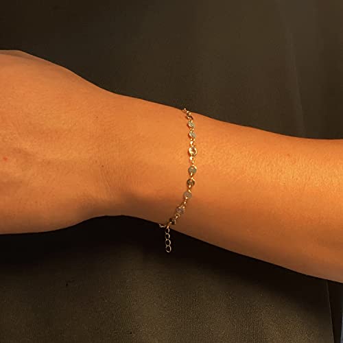 Womens Dainty Gold Chain Bracelet,Simple Layered Chain Bracelets,Beaded Turquoise Bracelet,Charm Crystal Bar,Heart,Karma,Triangle,Pearl Bracelets for Women - color: Gold Disc/CZ