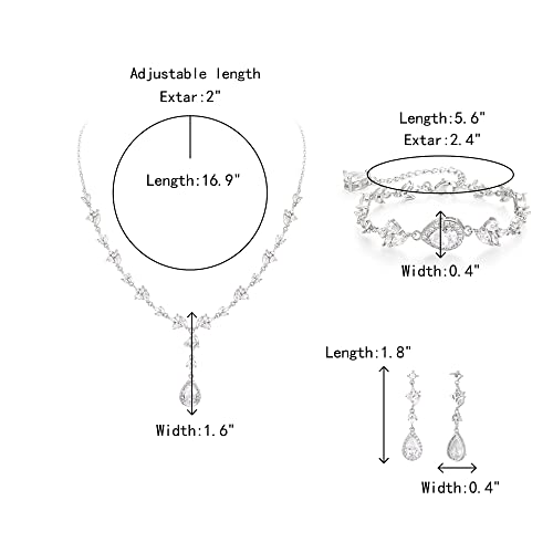 Teardrop Marquise Cubic Zirconia Wedding Prom Jewelry Set for Women Bridal | Silver/Gold/Rose Gold Plated, Pear Cut Pendant Necklace Drop Earrings Link Bracelet, for Bride Bridesmaid, for Banquet Party - style: A_Three Set, Silver-Tone