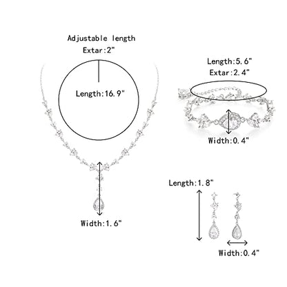 Teardrop Marquise Cubic Zirconia Wedding Prom Jewelry Set for Women Bridal | Silver/Gold/Rose Gold Plated, Pear Cut Pendant Necklace Drop Earrings Link Bracelet, for Bride Bridesmaid, for Banquet Party - style: A_Three Set, Silver-Tone