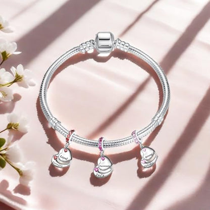Double Heart Dangle Charm 12 Birthstone Bead for European Bracelet - style: January