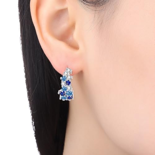 Floral Hoop Earrings 925 Sterling Silver with 14K Gold Plating – Lightweight CZ Flower Hoops | Hypoallergenic Jewelry for Women | Gift Box + Polishing Cloth - color: 21mm blue earrings